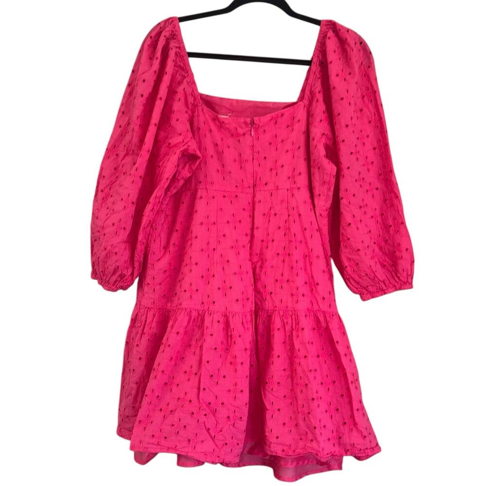 Beyond Words Pink 100% Cotton Eyelet Puff Sleeve Dress Womens XL Flounce Cottage - Picture 2 of 9